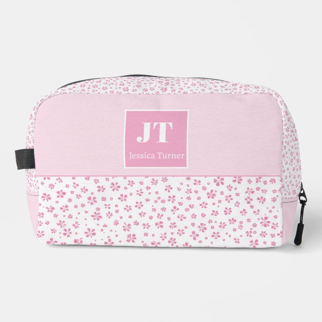 Feminine Pink Floral Personalised Name Initial Bag (Front)