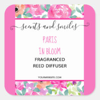 Feminine Pink Floral Reed Diffuser Product Label