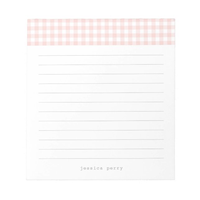 Feminine Pink Gingham Typewriter Name Notepad (Front)
