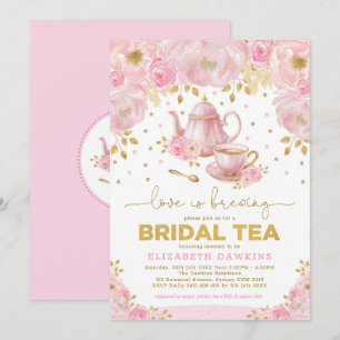 Feminine Pink Gold Flower High Tea Bridal Shower Invitation