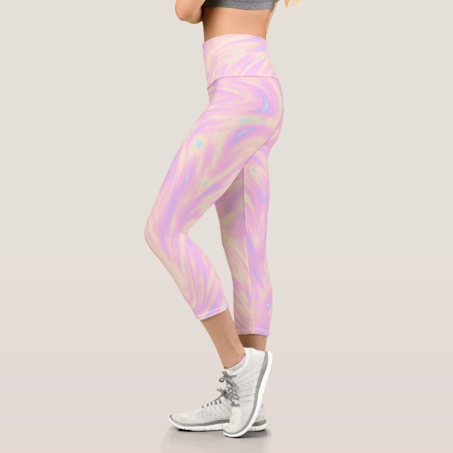 Feminine Pink Holographic Look Pattern Capri Leggings (Left)