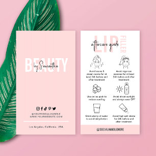 Feminine Pink Lip Filler Aftercare Instructions Business Card