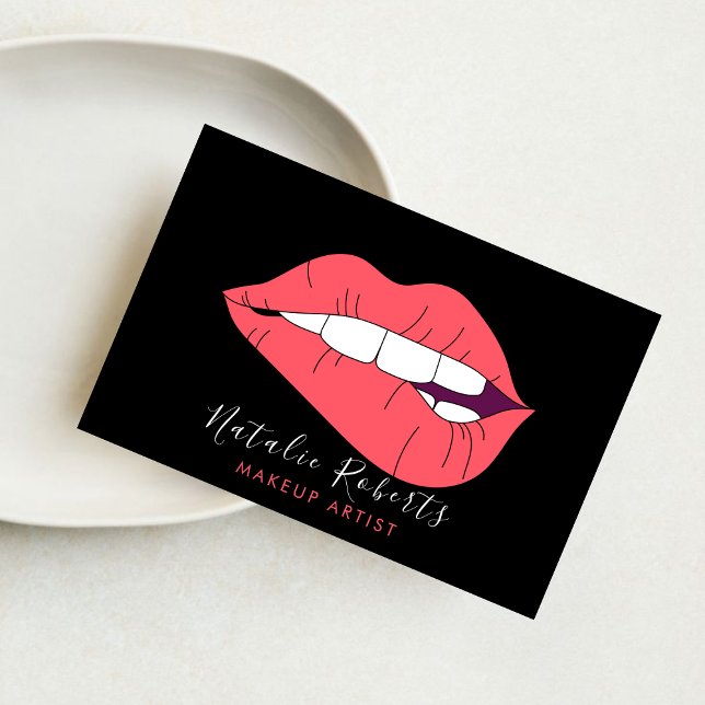 Feminine Pink Lips Makeup Artist Beauty Salon  Business Card (Creator Uploaded)