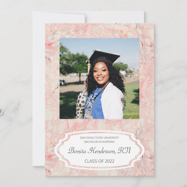 Feminine Pink Marble Graduation Party Invitation (Front)