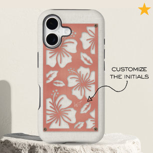 Feminine Pink Metal Floral Linen Custom Monogram