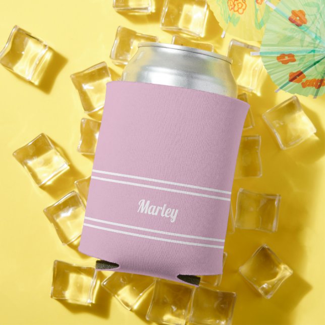 Feminine Pink Modern Minimal Personalized Name Can Cooler (In Situ Summer)