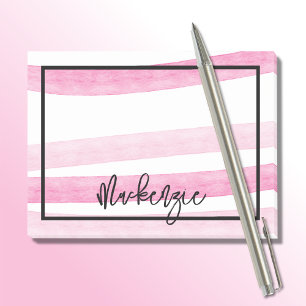 Feminine Pink Modern Watercolor look Stripes Name Post-it Notes