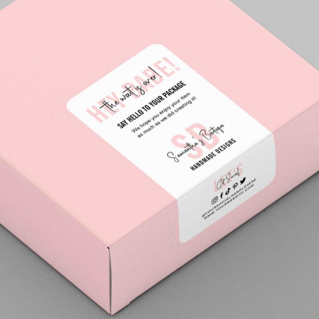 Feminine Pink Monogram Business Thank You Box Seal (Creator Uploaded)