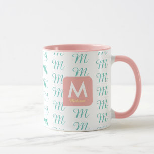 Feminine pink mug for her with pattern of initial
