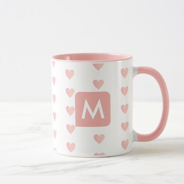 feminine pink mug with her initial (custom M) (Right)