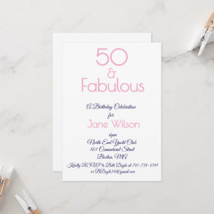 Feminine Pink Navy 50 and Fabulous Birthday Invitation