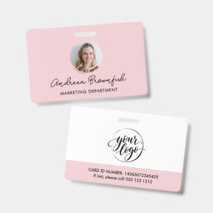Feminine Pink Photo Logo Professional Staff ID Badge