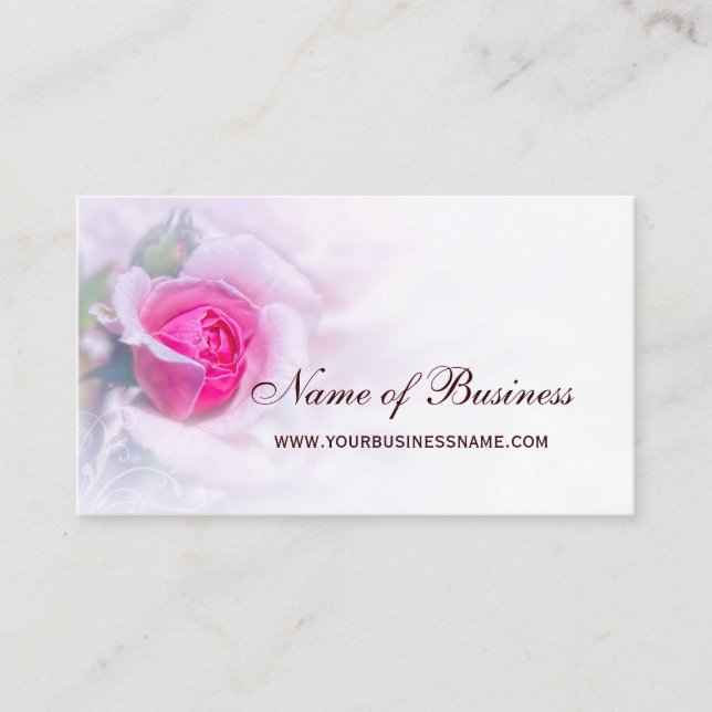 Feminine Pink Rose Flower Elegant Floral Business Card (Front)