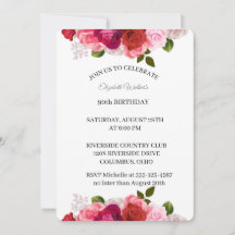 Feminine Pink Roses 90th Birthday Party Invitation