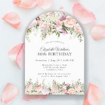 Feminine Pink Roses Floral 80th Birthday Party Invitation<br><div class="desc">A beautifully feminine arch shaped party invitation to celebrate an 80th birthday in elegant style,  this Irresistible floral design is bordered in charming pink roses,  mixed flowers and trailing greenery  All of the text may be personalised for your party,  including the guest of honour's age.</div>