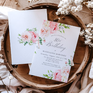 Feminine Pink Roses Floral 80th Birthday Party Invitation