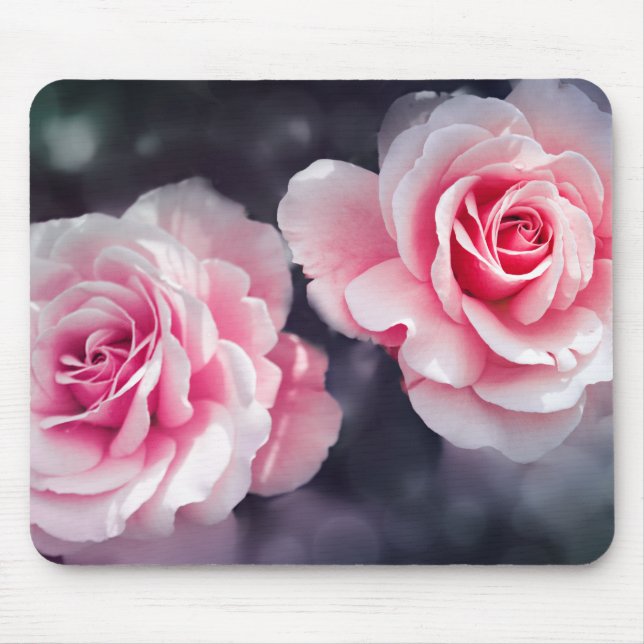 Feminine Pink Roses Floral Photo Mouse Mat (Front)