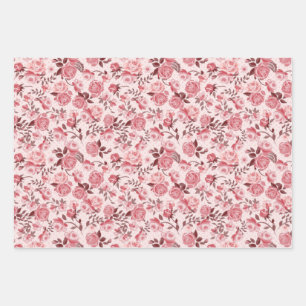FEMININE PINK ROSES PATTERN ON BABYPINK BACKGROUND WRAPPING PAPER SHEET