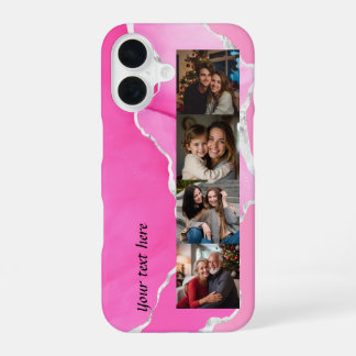 Feminine Pink & Silver Glitter Agate 4 photos iPhone 16 Case