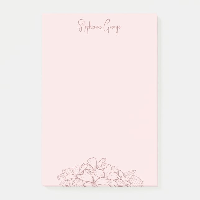 feminine pink simple floral minimal botanical post-it notes (Front)