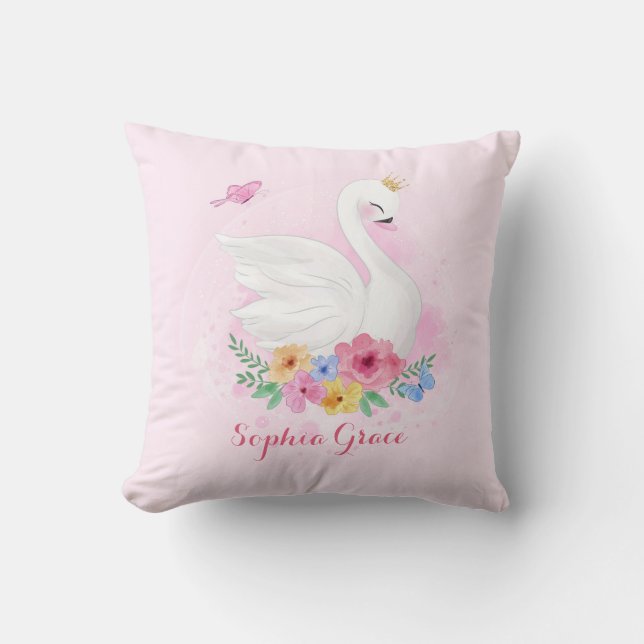 Feminine Pink Swan Princess Nursery Decoration Cushion (Front)