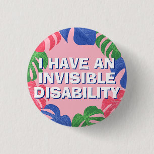 Feminine Pink Tropical Leaves Invisible Disabilit 3 Cm Round Badge