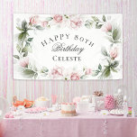 Feminine Pink Watercolor Floral 80th Birthday Banner<br><div class="desc">A lovely choice in Birthday Party decor, this birthday banner has elegant feminine style. Your custom text is surrounded by a floral watercolor wreath of pink roses and wispy greenery. All of the text can be personalised with your custom party text, including the age. You can also use this banner...</div>