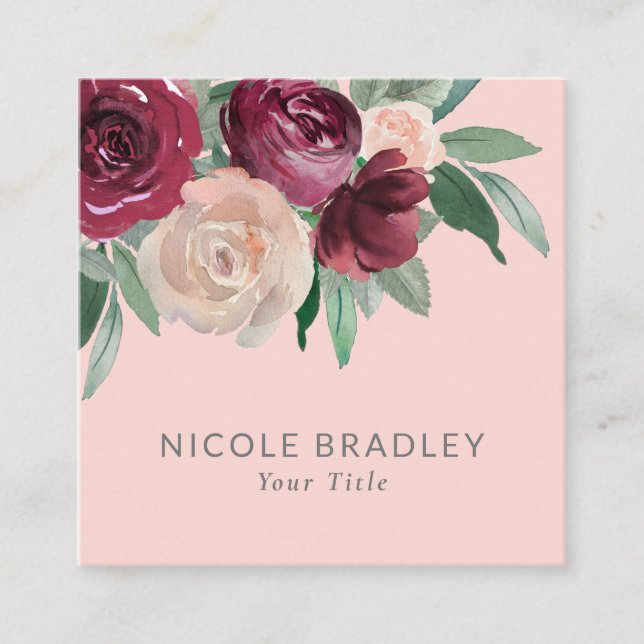 Feminine Pink Watercolor Floral Business Card (Front)