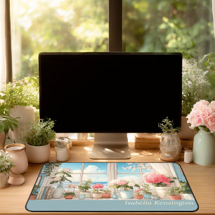 Feminine Pink Watercolor Floral Custom Desk Mat