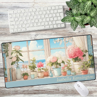 Feminine Pink Watercolor Floral Custom Desk Mat