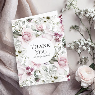Feminine Pink Watercolor Floral Thank You Card