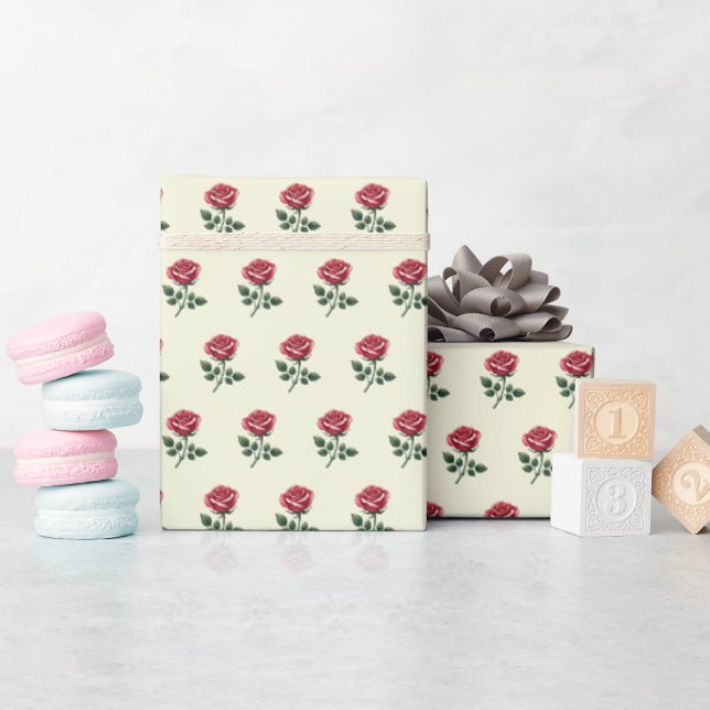 Feminine Pink Watercolor Roses on Beige  Wrapping Paper (Baby Shower)