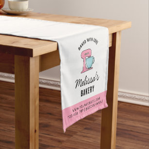 Feminine Pink Whisk Bakery Craft Market Short Table Runner