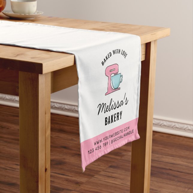 Feminine Pink Whisk Bakery Craft Market Short Table Runner (In Situ)