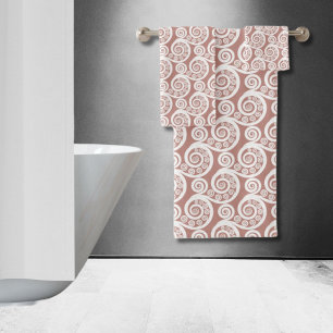 Feminine Pink-White Nature-Inspired Fern Leaves Bath Towel Set