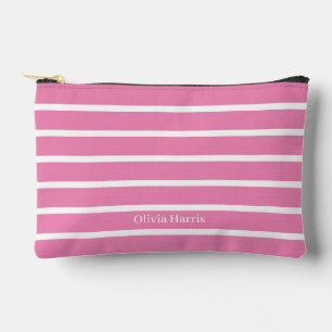 Feminine Pink & White Stripe Travel & Make Up Bag