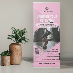 Feminine Pink Yoga Studio Logo Marketing Photo Gym Retractable Banner
