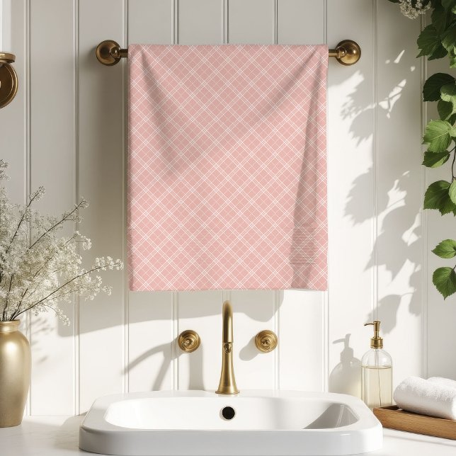 Feminine Plaid Towel Elegant Rose Gold Accent (Feminine Plaid Towel Elegant Rose Gold Accent)