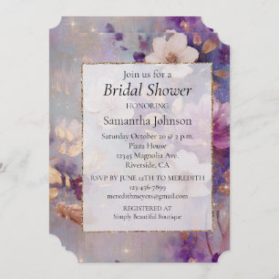 Feminine Pretty White Glam Gold Purple Floral Invitation