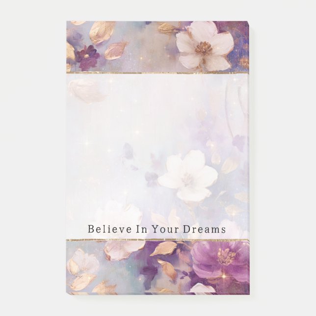 Feminine Pretty White Glam Gold Purple Floral Post-it Notes (Front)