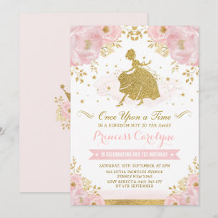 Feminine Princess Cinderella Pink Gold Birthday Invitation