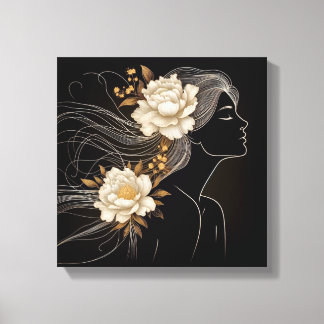 Feminine Profile with Butterflies in Flight Canvas Print