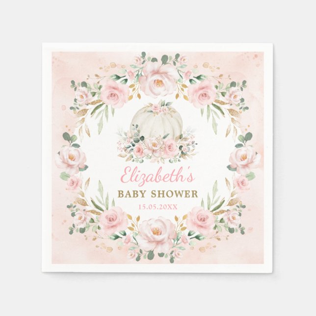 Feminine Pumpkin Pink Blush Roses Girl Baby Shower Napkin (Front)