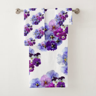 Feminine purple and lavender floral   bath towel set