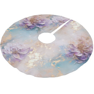 Feminine Purple Blue and Gold Floral Brushed Polyester Tree Skirt