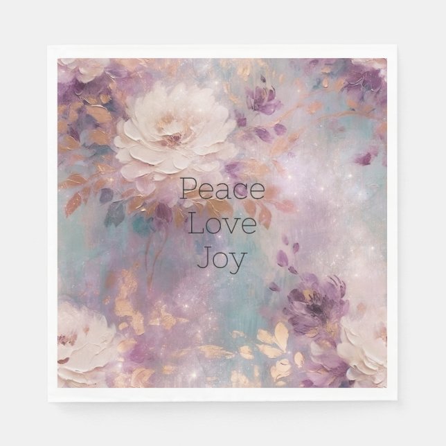 Feminine Purple Blue and Gold Floral Napkin (Front)