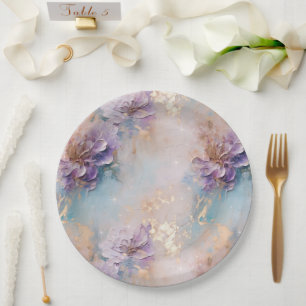 Feminine Purple Blue and Gold Floral Paper Plate
