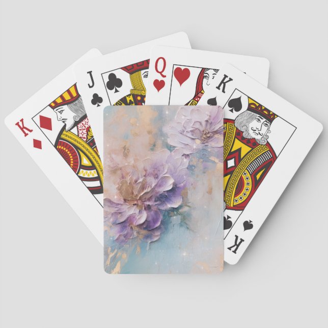 Feminine Purple Blue and Gold Floral Playing Cards (Back)
