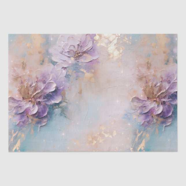 Feminine Purple Blue and Gold Floral Tissue Paper (Front)