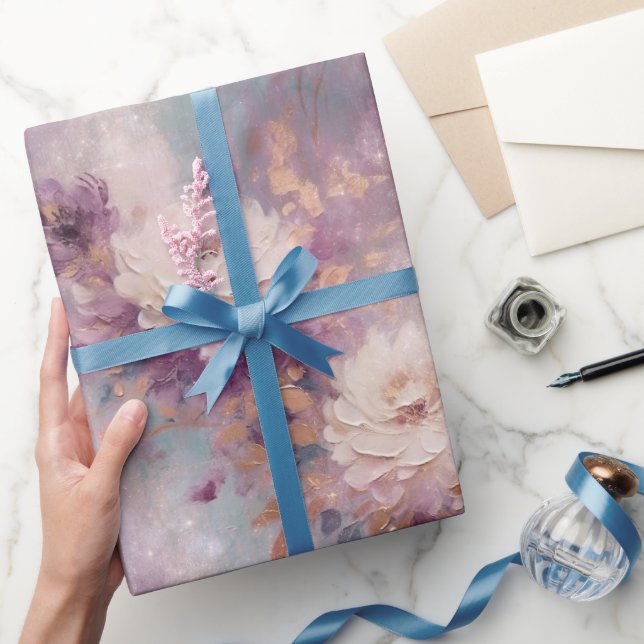 Feminine Purple Blue and Gold Floral Wrapping Paper (Gifting)